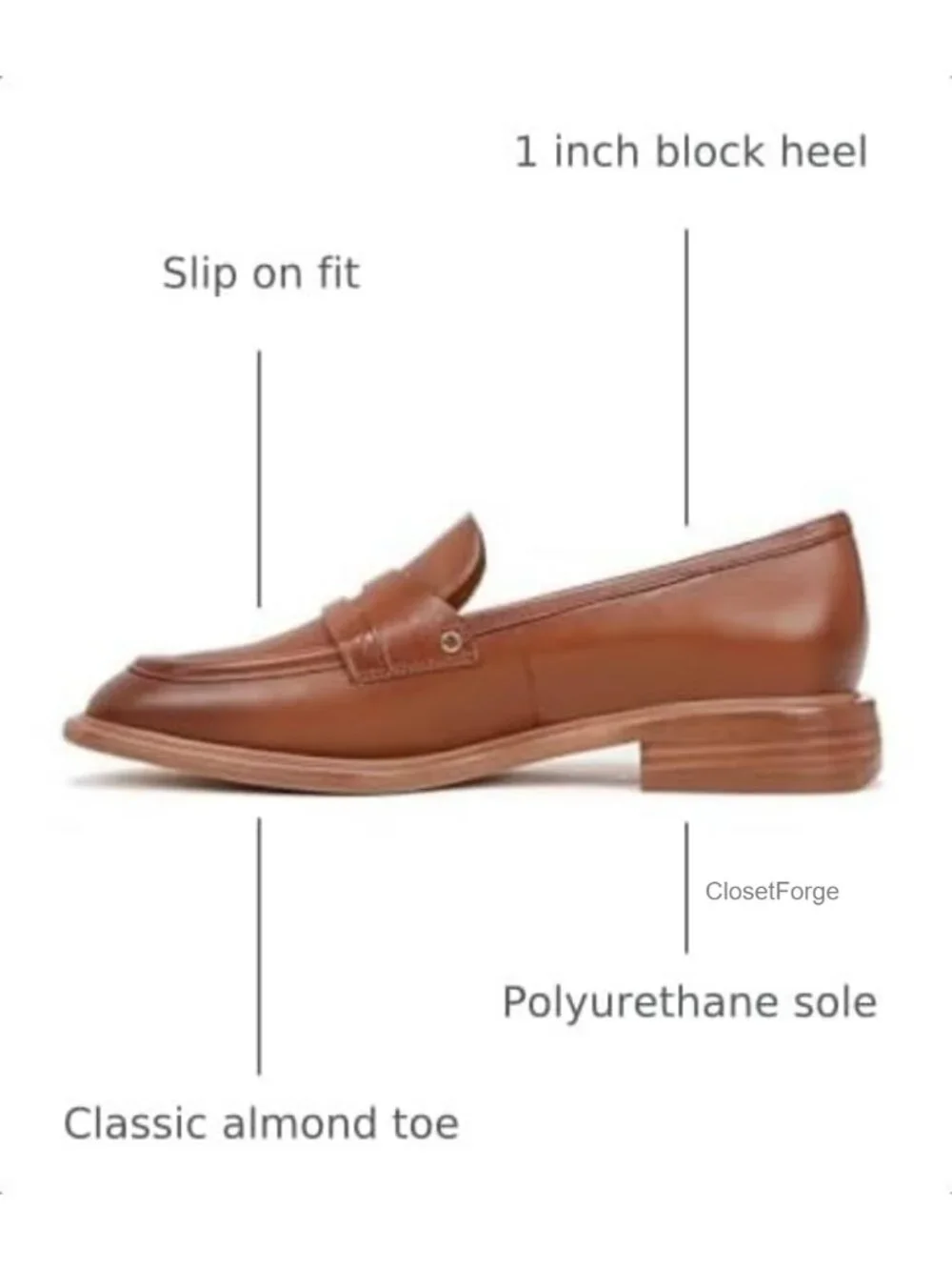 Franco Sarto Women's Edith Leather Loafers Slip On Penny Strap